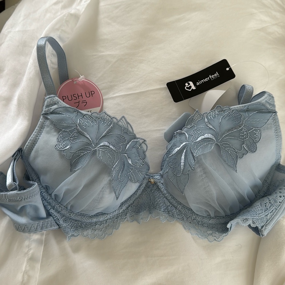 Blue floral lace push up bra